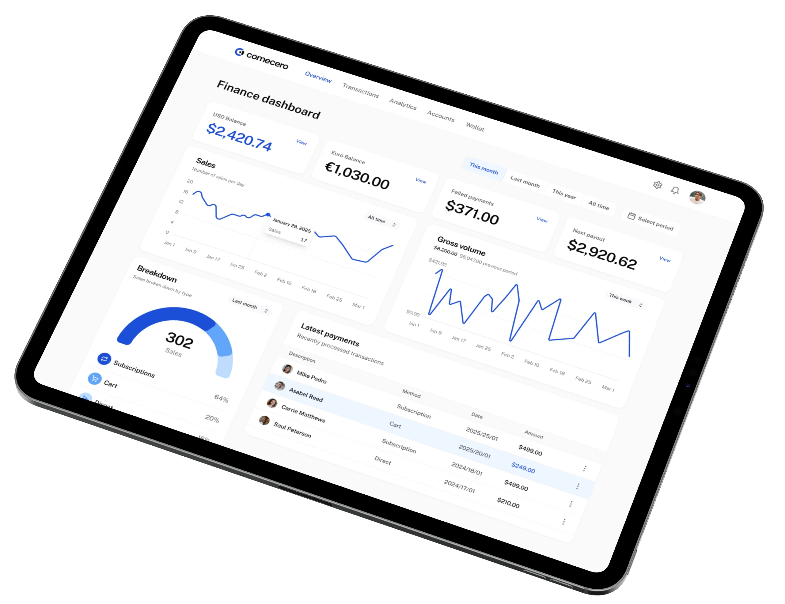 Comecero payment dashboard interface preview