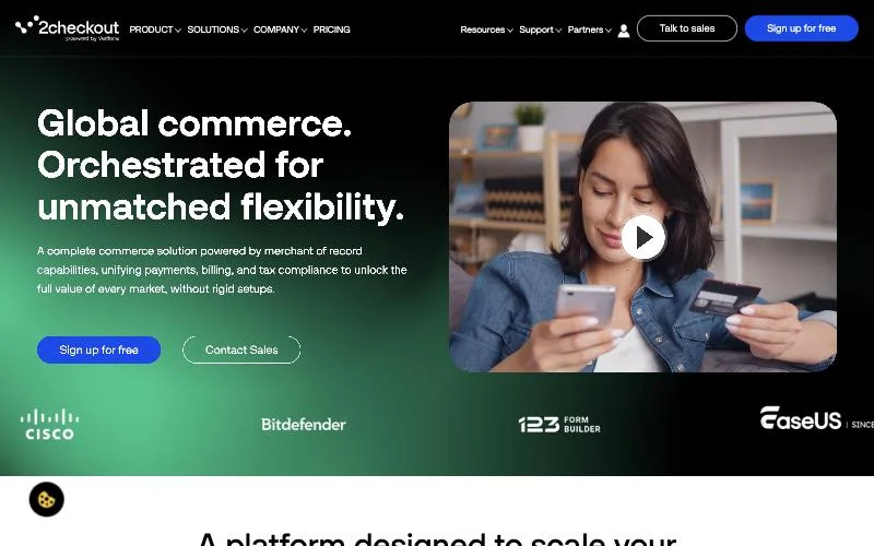 2Checkout homepage describing its merchant of record commerce platform