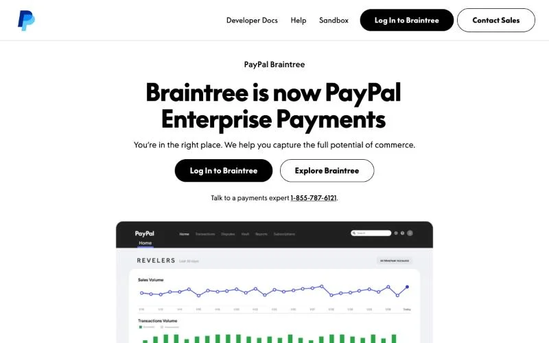 Braintree page announcing Braintree is now PayPal Enterprise Payments