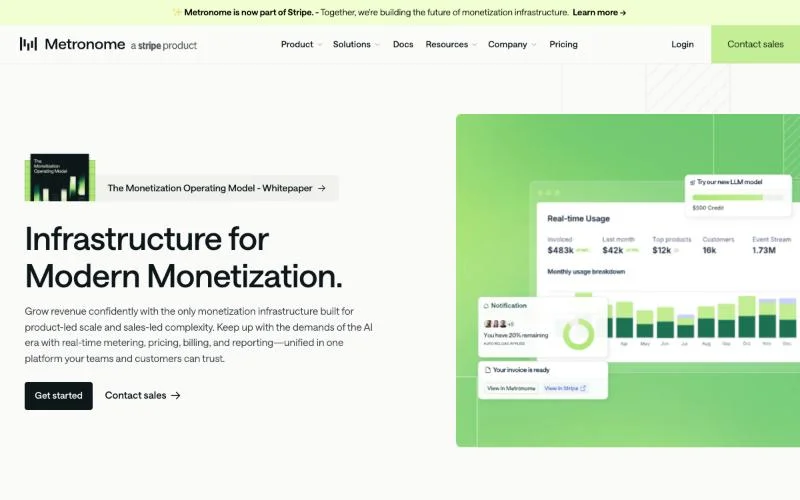 Metronome homepage showing a real-time usage dashboard