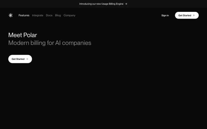 Polar homepage describing modern billing for AI companies