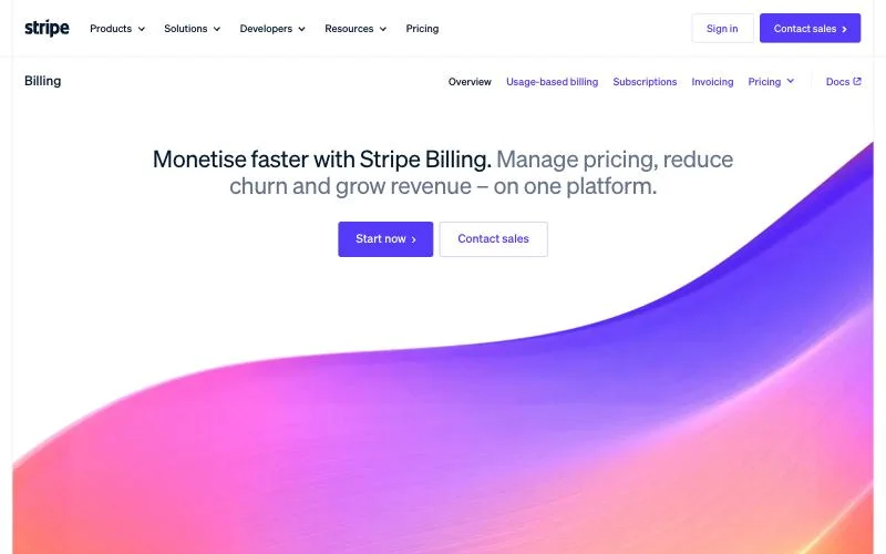 Stripe Billing overview page with usage-based billing navigation